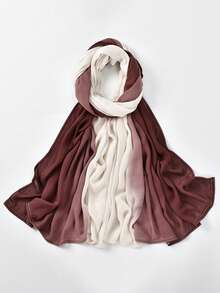 1pc 180*85cm Women's Solid Color Viscose Fiber Breathable Soft Viscose Headscarf/Scarf, Suitable For Abaya, Dress And More - White-brown Gradient - View 3