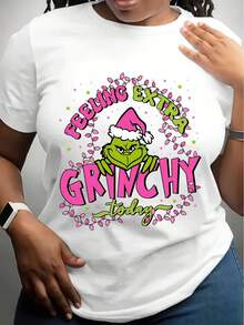 Christmas Crew Neck White T-Shirt With  Santa Hat Feeling Extra  Today Print For Festive Holiday Party - White - View 1