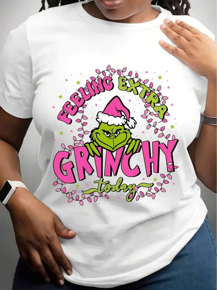 Christmas Crew Neck White T-Shirt With Santa Hat Feeling Extra Today Print For Festive Holiday Party - White - View 1
