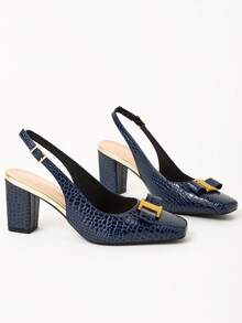 WHDXY 1 双女式方头露背学院风带扣装饰办公室高跟鞋，性感走秀款 7 厘米粗跟正装鞋，适合工作、空乘、派对