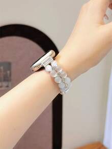 1 Piece Of Women's Clear Cat Eye Stone Bead Metal Bracelet Strap Compatible With 38/40/41/42/44/45/46/49mm Compatible With Apple Watch Strap Ultra/Se10/9/8/7/6/5/4/3/2/1