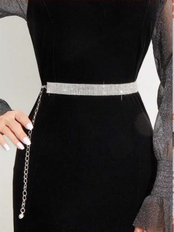 1 قطعة سلسلة خصر مزينة ب- 9 صفوف من الكريستال لحفلات النساء، إكسسوار فستان متعدد الاستخدامات