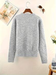 ii 时尚撞色纽扣针织开衫 - 淺灰色 - 查看 4