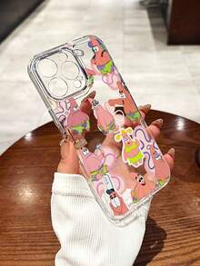 SpongeBob SquarePants 1pc Transparent Space Case Cartoon Flower & Starry Sky Pattern Perforated Anti-Drop Phone Case Protective Cover Compatible With Samsung/Compatible With IPhone 16/15/14/13/12/11 Pro Max/12 Pro/14 Plus And Other Models - Multicolor - View 2