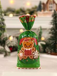 100pcs Christmas Gift Bags With Gold Jute Rope, Patterns Include Santa Claus, Snowman, Reindeer, Gingerbread Man, Plastic Material, Suitable For Christmas Party Gift Packaging, Christmas Decoration, Christmas Small Gift Bags, Christmas Candy Bags, Christmas Eve Gift Packaging, Winter Decoration, Christmas Room Decoration, Christmas Home Decor, 2026 New Year Decoration, Christmas Decoration, Party Favors. - Christmas Mix - View 9