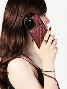 1pc Rhombus Fragrant Phone Pouch, Luxury Quilted Leather With Sheep Wool Pattern, Crossbody Leather Chain Coin Purse Card Holder Protective Case For Women, Suitable For IPhone 17, 16, 15, 14, 13, 12, 11, Galaxy, Black/Apricot/Pink/Camel/Burgundy/Purple/Orange/Onyx Black/Elegant White