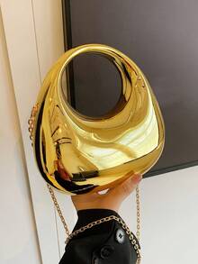 FOREVER MIYIN Acrylic Crescent Moon Shaped Handbag, Fashionable Multi-Function Chain Shoulder Crossbody Bag, Phone Pouch, Earphone Case, Lipstick Holder, Ideal For Valentine's Day, Birthday, Anniversary Gifts, Party, Wedding, Banquet, Elegant Women Purse (Gold) , Gold Bag - Gold - View 4