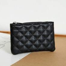 Rhombus Pattern Girl's Coin Purse, PU Leather Short Wallet Large Capacity Card Holder, Cute Fresh Coin Pouch, Leather Zipper Wallet - Multicolor - View 7