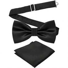 Adjustable Bowtie And Pocket Square Men Bowtie And Handkerchief Solid Color Double Fold Pre-Tied Bow Tie For Wedding Party