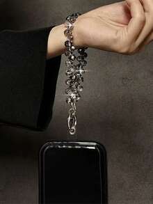 1pc Luxury Elegant Beaded Lanyard Strap With Crystal Water Drop Pendant, Handmade Wrist Chain For Phone, Keychain, Bag Charm