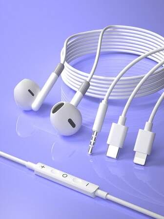 Type-C 低音耳机带高清麦克风，低延迟，适合运动/游戏/音乐，3.5 毫米有线入耳式耳机兼容 16/15，