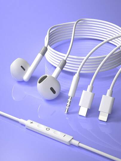 Type-C 低音耳机带高清麦克风，低延迟，适合运动/游戏/音乐，3.5 毫米有线入耳式耳机兼容 16/15，