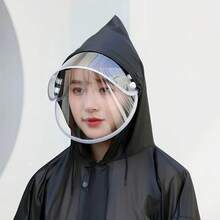 2pcs Women Outdoor Casual Cycling Raincoat + Pants Set, Waterproof Zipper Full Body Motorcycle Rain Gear With Double Visor & Pockets