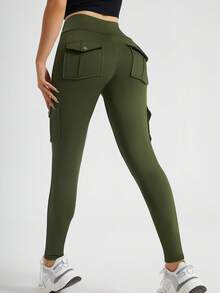 Women's Cargo-Style Yoga Sports Pants - Multi-Pocket Design, Figure-Flattering, Suitable For Sports, Fitness & Leisure - xanh quân đội - Xem 5