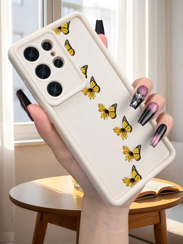 Cute Yellow Butterfly Pattern Protective Phone Case For Women Minimalist Aesthetic Design Shockproof Cover Compatible With Samsung Galaxy S25Ultra/S25Plus/S25/S24Ultra/S24Plus/S24/S24FE/S23Ultra/S23Plus/S23/S22Ultra/S22Plus/S22 - Cà phê nâu - Xem 8