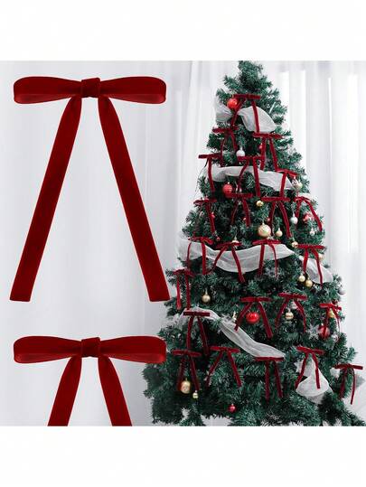 24 件天鹅绒蝴蝶结，用于圣诞树装饰、扭结蝴蝶结、复古圣诞蝴蝶结装饰、预制蝴蝶结，用于礼品包装、桌子、花环、壁炉装饰（1 厘米宽，13.00 * 18 厘米）