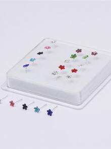 Hộp 20 khuyên mũi mềm dẻo hình cỏ ba lá đính đá nhiều màu sắc cho nữ - Màu sắc hỗn hợp - Xem 3