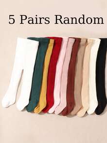5 Pairs Baby Solid Color Tights, Autumn/Winter
