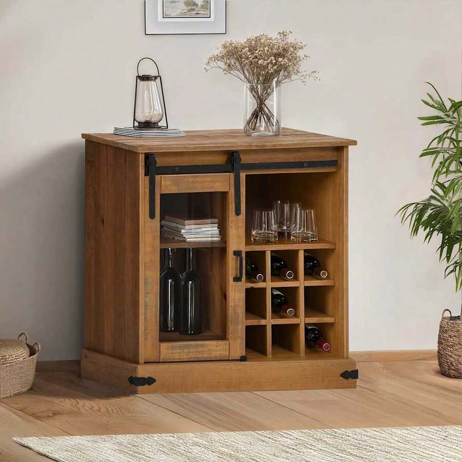 Sideboard HALDEN With Sliding Door 80x40x80 Cm Solid Wood - Brown - View 1