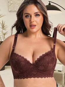 صدرية دانتيل كبيرة الحجم مع سلك داعم - تغطية كاملة ورفع الصدر، تصميم مطرز جذاب للأعلى بدون ظهر، صدرية يومية مضادة للانهيار لتي شيرت