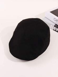 1顶麂皮贝雷帽，男士纯色麂皮宽檐可调节日式简约休闲帽檐贝雷帽，适合度假旅行