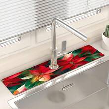 1 Stück schnell trocknendes Kieselgur und Gummi rutschfestes saugfähiges Küchen-/Badezimmer Armaturenpad, das wunderschön dekorierte Blumenmuster für Feiertage ausschneiden kann, Kieselgur rutschfeste Silikon Armaturenschutz Abflusspad, Haushalts-Küchen-Abflusspad, Waschbecken-Schutz, geeignet für alle Arten von Armaturen in Badezimmern und Küchen. - Verschiedenfarbig - Übersicht 5