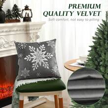 1pc Snowflake Embroidery Cushion Cover, Soft Velvet Fabric Home Sofa Decoration, Gray - Grey - View 8