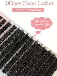 280 Clusters Of D Curled False Eyelashes Russian Cartoon Design Slim 80P Cat-Eye Segmented False Eyelashes 8-16mm Mixed Size Natural Soft Thick And Stylish Suitable For Daily, Party, Stage, Travel Makeup, A Must-Have For Mother's Day, Easter, Thanksgiving, Christmas, Halloween Eye Makeup Suitable For Beginners