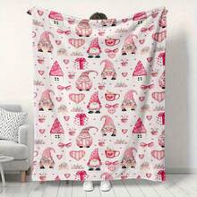 1PC Perfect Pink Christmas Gnome Themed Flannel Blanket, Machine Washable, Soft And Comfortable, Lightweight Wool Blanket, Home Decoration, Suitable For All Seasons, Friend Gift, Suitable For Sofas, Beds, Cars, Offices, Camping, Travel, Outdoor, Suitable For Giving To Family And Friends. The Perfect Holiday Gift For Sons, Daughters,