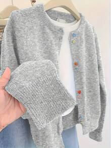 ii 时尚撞色纽扣针织开衫 - 淺灰色 - 查看 3