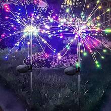 1/2/4 件太阳能烟花灯，60/120/240 LED 户外防水草坪灯，适用于花园、婚礼、派对、露台、节日装饰彩色太阳能灯 - 彩色 - 查看 30
