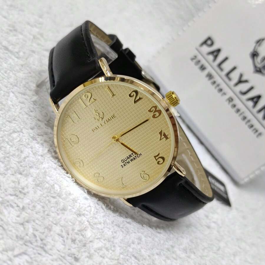 Pallyjane Men's Leather Watch With Black Strap - Vàng - Xem 1