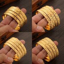 Set de 4 brazaletes de estilo africano de Dubai con acabado mate en color dorado, joyería de lujo para fiestas, regalo de boda para la novia saudí - Amarillo Oro - Ver 1