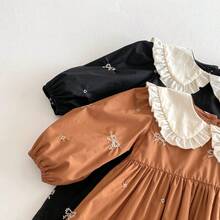 Girls Dress Autumn Lapel Retro Embroidery Baby Girl Princess Spring And Autumn Skirt - 黑色 - 查看 5