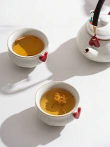 1/2/4pcs Ceramic Teacups With Cream-Colored Interior, Minimalist Ins Style Single Cup For Ladies, Cute Girly Small Cup, Suitable For Tea Drinking, Chatting, Gathering, Garden Talk, Home Reception And Restaurant Photography