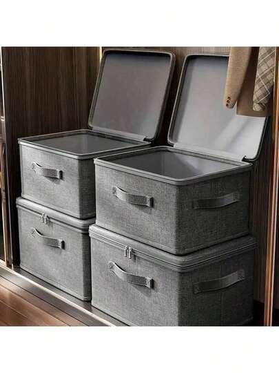 1pc Large Capacity Classic Polyester Storage Box, Soft Cover, Rectangular, Multi-Purpose, Can Store Clothes And Important Documents, Washable, Can Be Placed Under Bed, Not Waterproof