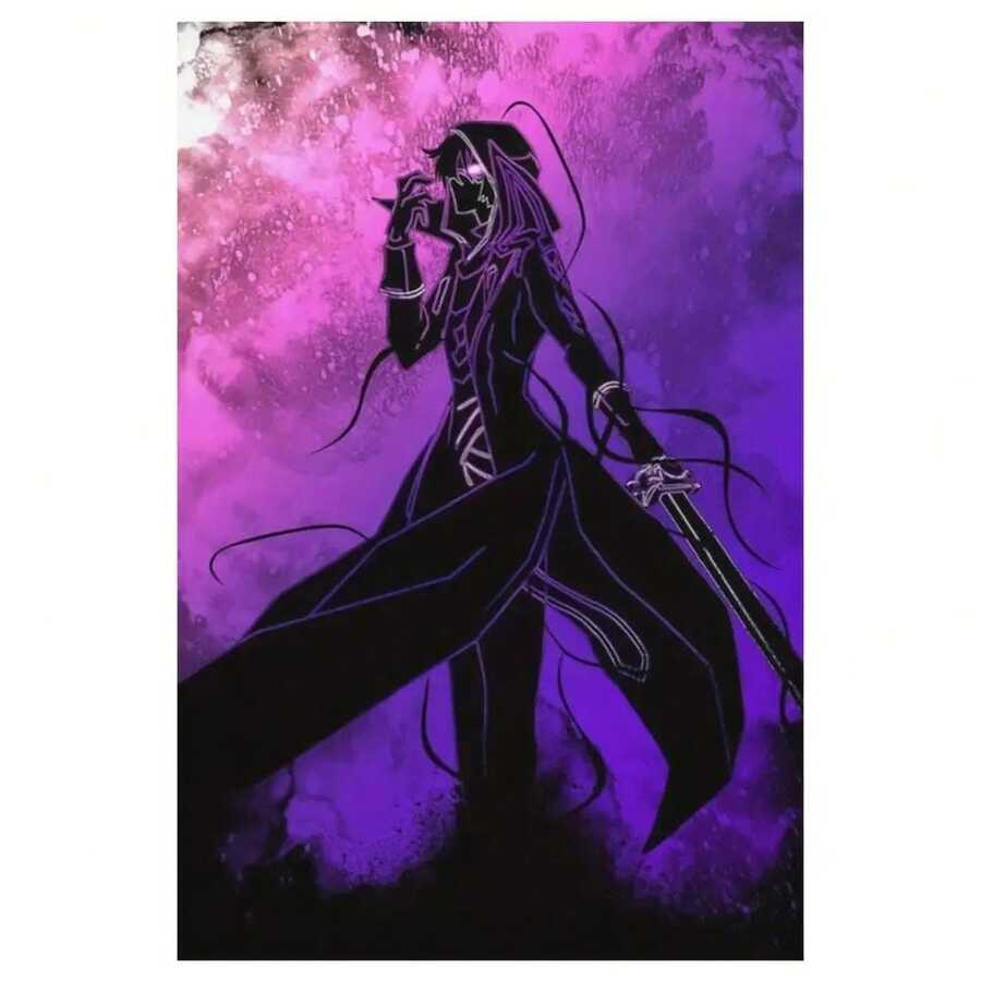 [2D Flat] 1pc Anime-Inspired "The Eminence In Shadow" Canvas Wall Art - Frameless, 12x18 Inches, Vibrant Purple & Black Character With Sword, Ideal For Bedroom, Office, Living Room, Or Bar Decor, - 彩色 - 查看 1