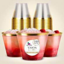 Berry Bloom Vasos Reutilizables con Borde Dorado Paquete Con Piezas, Copas Elegantes para Fiestas, Bodas, Postre, Cócteles, Vino (10 ONZAS) - 9 ONZAS - Ver 9