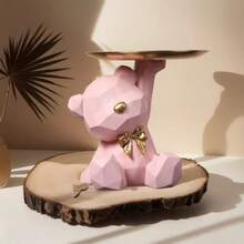 White Geometric Bear Entryway Key Holder Tray, Home Decor For Living Room Coffee Table, Housewarming Gift - Pink - View 3