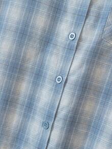 YUXIN Retro Blue Plaid Long Sleeve Chic Loose Fit Shirt For Women, Unique Design, Autumn