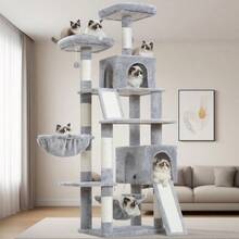 2025by Cat Tree For Indoor Cats, 71'' (180cm) Multi-Level Cat Tower For Large Adult, Sturdy Cat Tree House With 2 Scratching Boards 7 Posts, 2 Plush Perches/Condos, Hammock, Smoky Gray GCT032G