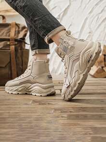 男士高帮百搭靴子小皮鞋小黑鞋休闲鞋耐磨低帮百搭工作靴新款时尚休闲鞋秋冬 - 卡其色 - 查看 10