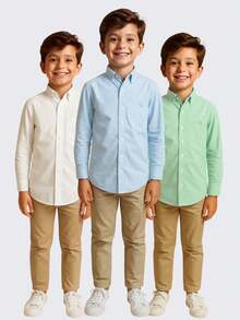 Daze Modas Kit 3 Children's Social Shirt Boy Long Sleeve - 白/藍/綠 - 查看 4