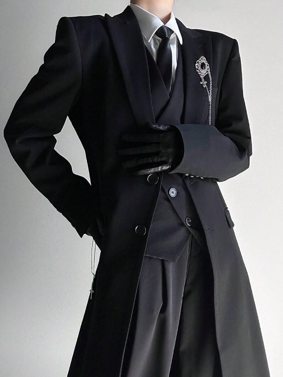 Yamamoto Style Long Suit Jacket For Men And Women With A Sense Of Luxury, Black Shoulder Coat With Slim Fit, Men's Casual Design, Long Suit Jacket - 黑色 - 查看 1
