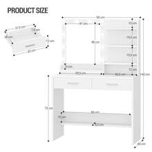 HaluPeit 90 cm Toeletta da Trucco con Illuminazione a LED, Toeletta da Trucco con specchio, 3 livelli di luminosità, 2 cassetti, 4 ripiani aperti e 2 scomparti, moderna, Bianca - Spina tipo C UE (220-240 V) - Visualizzare 10