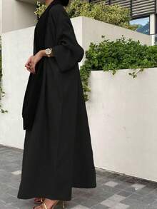 1pc Elegant Casual Simple Abaya, Arabic Dubai Fashion Open Cardigan Long Robe, Suitable For Daily Wear And Gatherings, Without Headscarf Spring Black - Black - View 3
