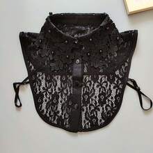 1pc Women's Elegant Black & White Lace Embroidered Detachable Collar, Floral Pattern, Beaded Decor, And Semi-Blouse Design, Versatile Accessory For Autumn/Winter Outfits For Dress For Christmas Decor
