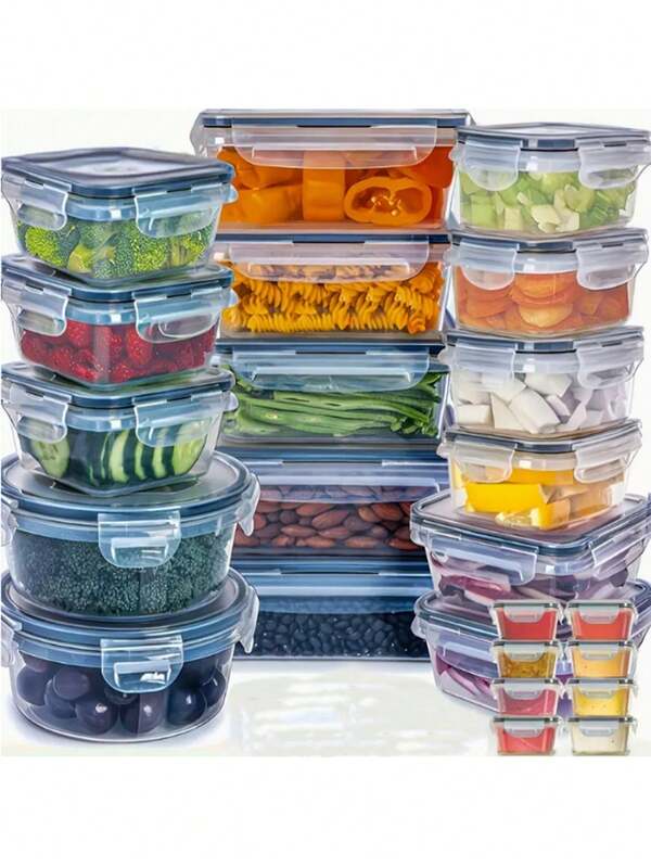 1pc Food Container, With Lid Food Plastic Pp Storage Container, Airtight Leak-Proof Easy Spring Lock And Plastic Container Set, Suitable For Picnic, Camping, Office And School, Kitchen Supplies, Refrigerator Storage And Cooling.