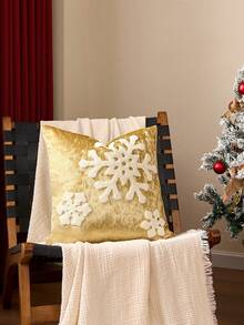 1 pieza Funda de cojín navideña de 18x18 pulgadas en blanco y dorado, funda de cojín decorativa de 18 pulgadas con copos de nieve de invierno en azul marino para sofá, interior y hogar