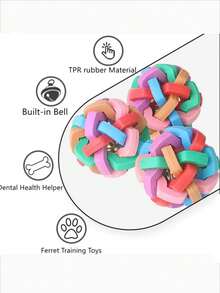 1pc/2pcs Ferret Toy With Built-In Bell - Colorful Squeaky Pet Chew Ball, Elastic Rubber Pet Ball With Interlocking Ring Design And Internal Bell - Dental Health And Exercise Toy For Ferrets, Dogs, Cats - Chew Toy For Teething, Indoor Play - Suitable For Ferrets And Small Pets, Interactive Ball Suitable For Dogs - Multicolor - View 4